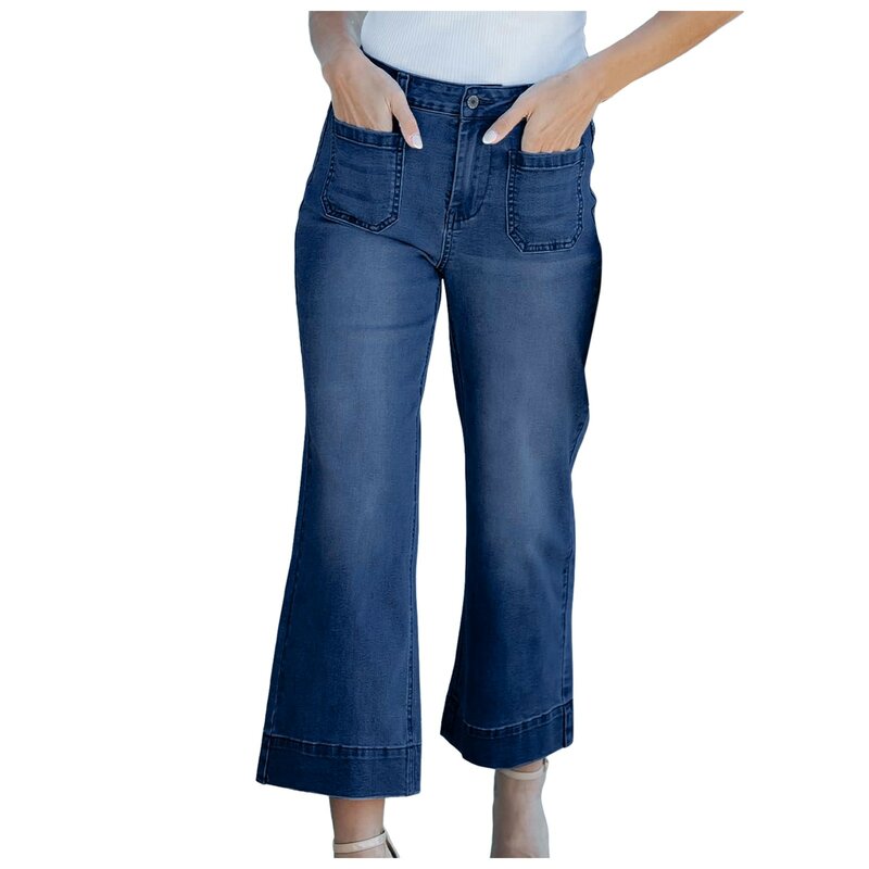 سراويل جينز نسائية عالية الخصر بساق واسعة ، بنطلون فضفاض بتصميم أنيق ، جينز بطول الكاحل ، موضة كورية ، الصيف