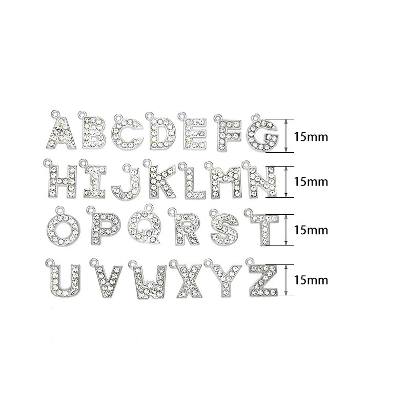 15mm pingentes encantos letras strass alfabeto a z ajuste diy pulseira colar colar pet jóias fazendo