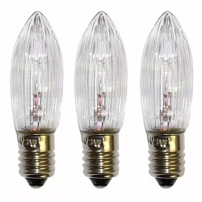 10 peças de e10 led lâmpada de substituição superior vela fada natal luz lâmpada 10v-55v ac branco quente decorações de natal