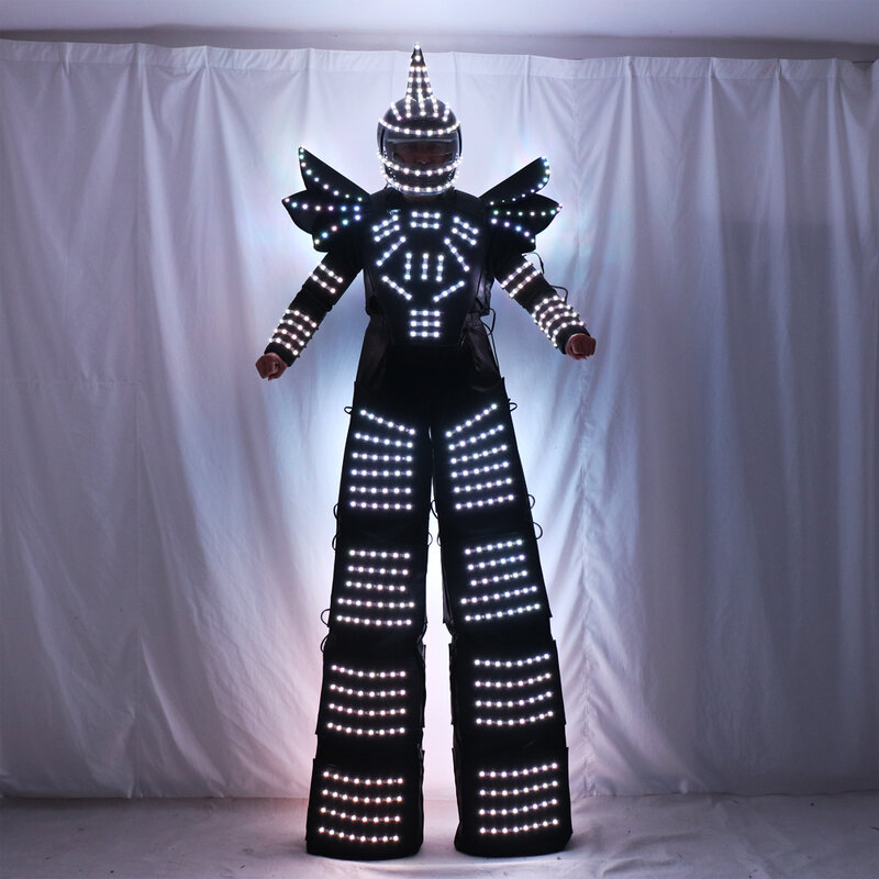 Полноцветный пиксельный светодиодный костюм робота, одежда, ходунки, костюм, светодиодный костюм, шлем, лазерные перчатки, CO2, пистолет, струйная машина