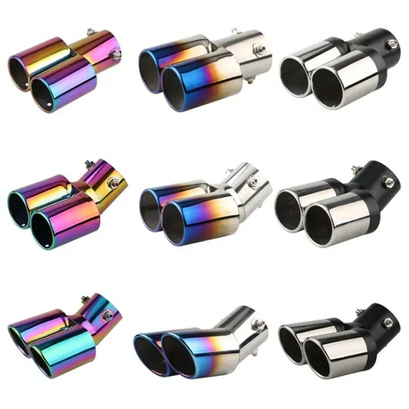 1pcs Universal Car Dual Outlet Exhaust Tip Stainless Steel Black Exhaust Tips Muffler Tail Double Pipe Tube Tips Car Accessories