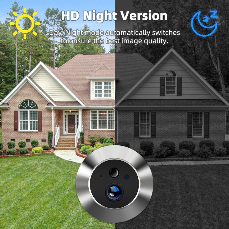 WiFi Door Peephole Camera, Visualizador Digital, Sensor Automático, Campainha Sem Fio para Casa, ICam365 APP, 1080P, 2.4G