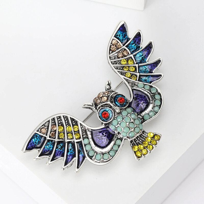 Vintage Rhinestone Owl Brooches for Women Unisex Animal Pins 2-color Available Casual Party Accessories Gifts