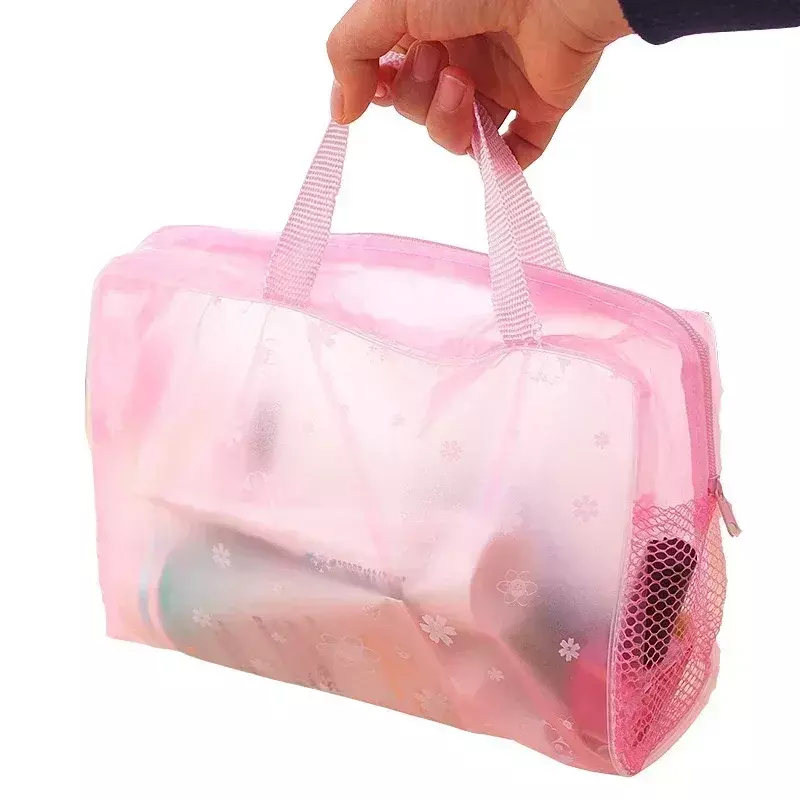 Sacs de maquillage en PVC transparent pour femmes, sac cosmétique étanche floral portable, pocommuniste de rangement pour voyage, lavage, toilette, douche
