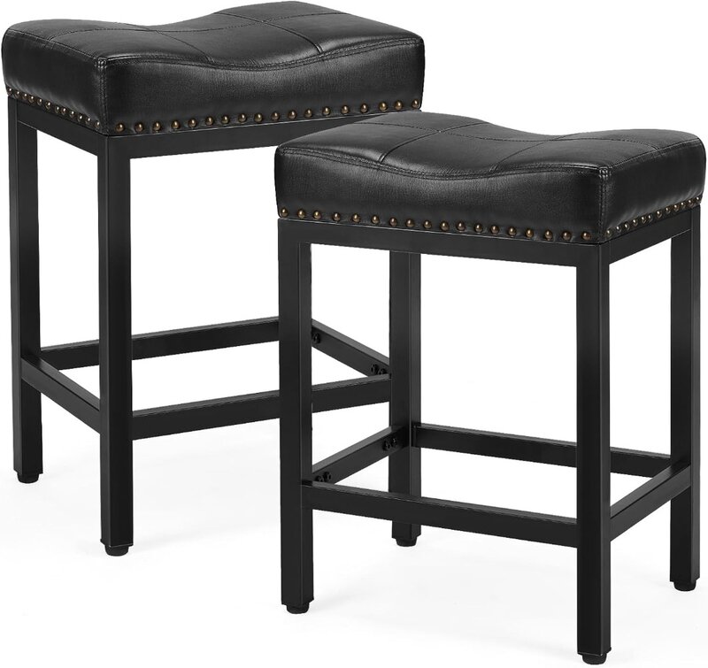 Zestaw 2 stołków barowych Sweetcrispy, 24-calowe stołki barowe o wysokiej wysokości, tapicerowane nowoczesne stołki barowe kuchenne z metalową podstawą