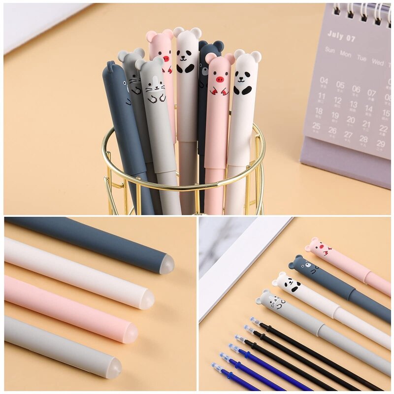 Bolígrafos de fricción borrables para niños y estudiantes, bolígrafos de Gel de dibujos animados de Panda bonito, con 10 recargas, 8 piezas