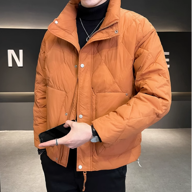 Hot Fashion Korean Version of Simple White Down Jacket Trend Men Stand-up Collar Jacket Europe and America Simple Men Coat