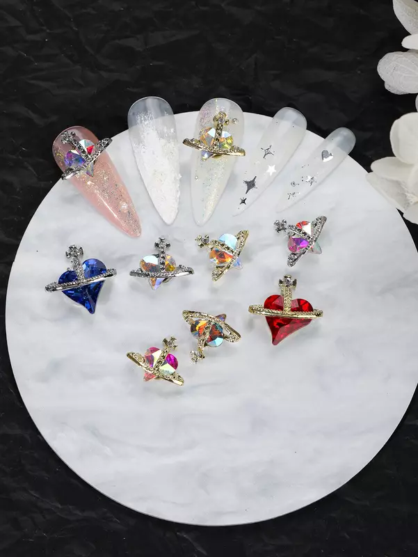 6 Gitter mehrfarbigen Strass Saturn Kreuz Nagel Charme Edelstein Kristall funkeln Luxus Nail Art Dekoration Zubehör