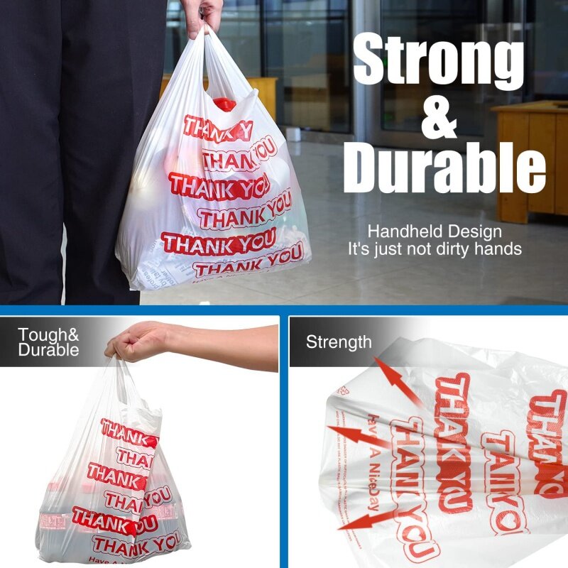 Prodotto personalizzato, sacchetti di plastica personalizzati grazie sacchetti di plastica per magliette per la vendita al dettaglio di piccoli negozi di alimentari