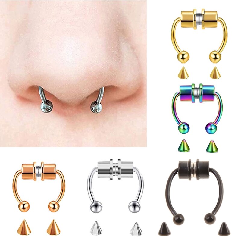 Magnetic Septum Fake Nose Rings Horseshoe Nose Ring Hoop Non Piercing Jewelry 316L Stainless Steel Nose Ring Women Gift Dropship