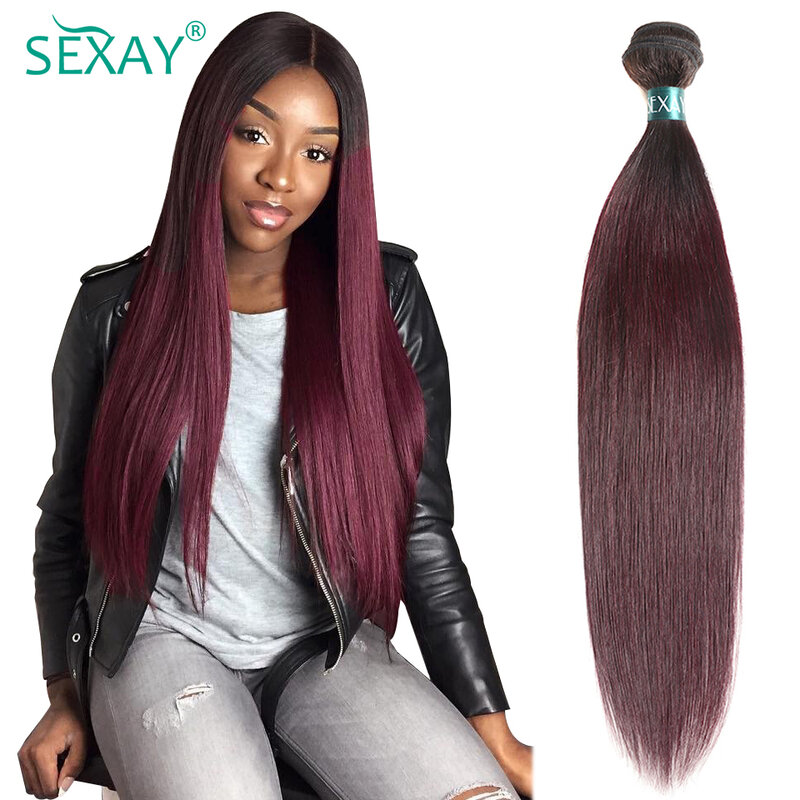Длинные 28-дюймовые 1B темные светлые прямые волосы, женские бразильские человеческие волосы с эффектом омбре, 2 тона 99J, бордовые волосы, вьющиеся, классическое использование