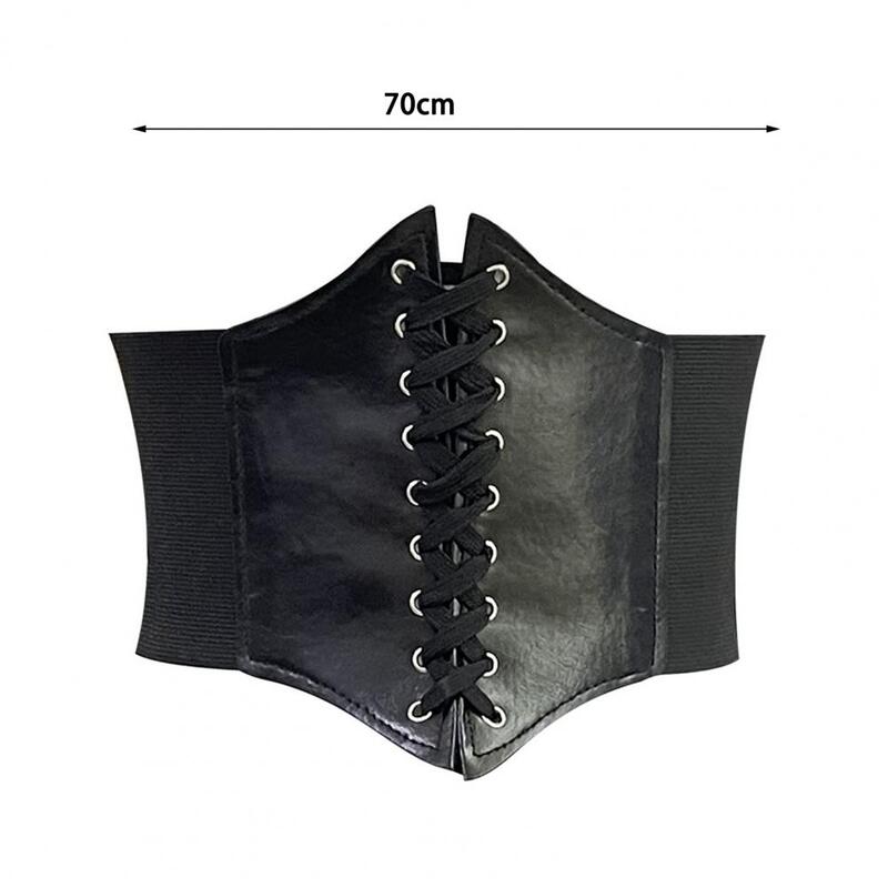 Chic Body Waistband Back Fastener Tape Women Corset Solid Color Imitation Leather Wide Corset Belt  Decorative