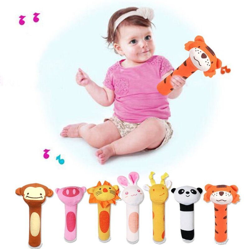 การ์ตูนสัตว์ Baby Plush Rattle Hand Bell ของเล่นตุ๊กตา Rattle มือ Bb Stick สัตว์ Bb Stick Rattle มือเด็กขนแกะ Rattle