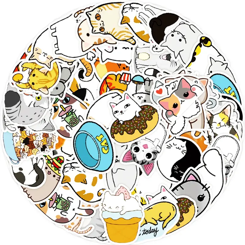 Stiker grafiti anak, 10/30/50 buah kartun kucing tahan air estetika bagasi dekoratif cangkir Laptop telepon Diary Scrapbook stiker anak-anak