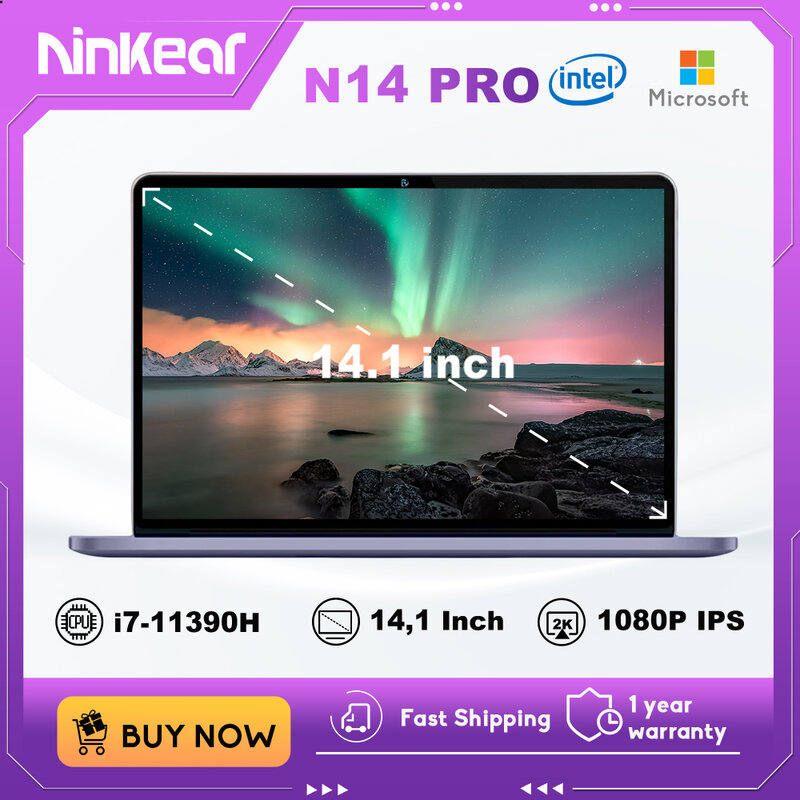 Ninkear Laptop N14 Pro 14 inci IPS, Full HD Intel i7- 11390H 16GB RAM + 1TB SSD komputer portabel Windows 11 Notebook Ultrabook