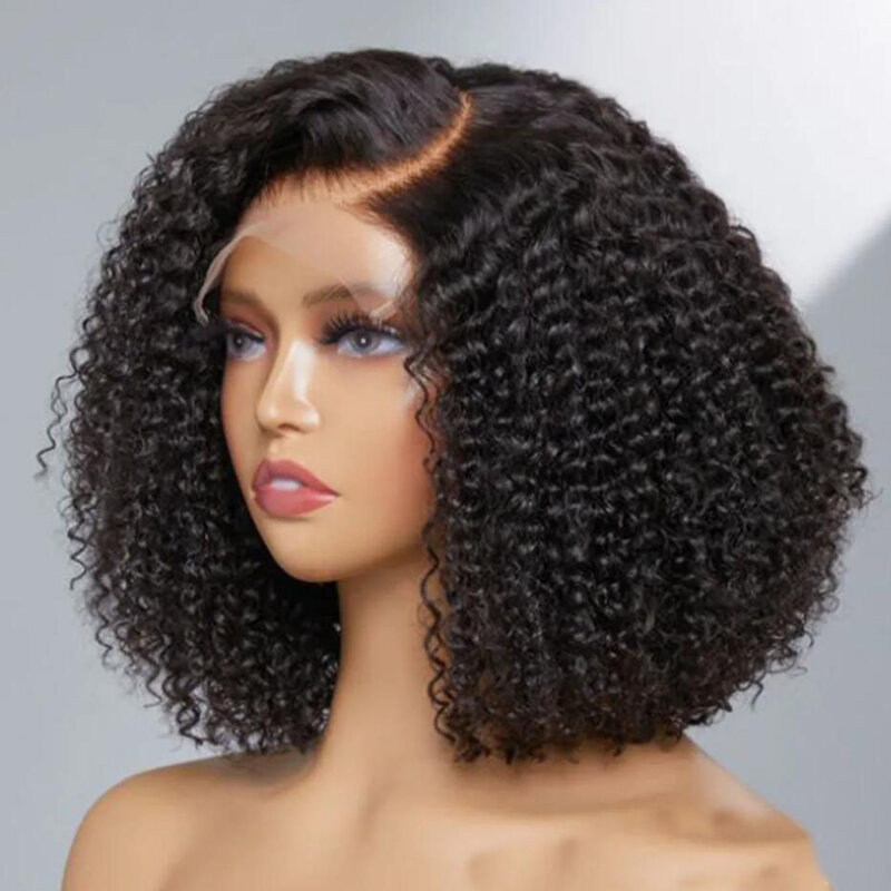 180Density Short Bob Kinky Curly Natural Black Soft Lace Front Wig For Black Women Babyhair Preplucked Heat Resistant Glueless