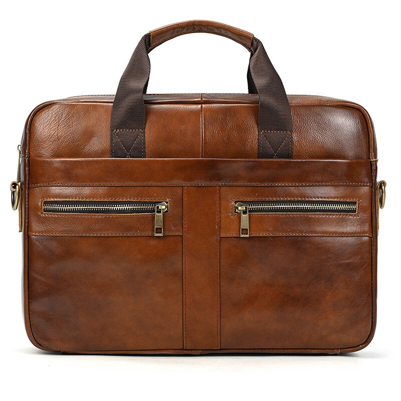 Men's leather briefcase business man's bag top layer cowhide lawyer's computer bag Men's style large 15.6 laptop bag with strap