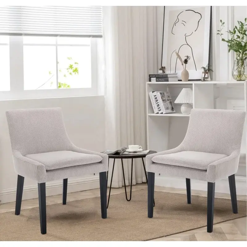 Современные обеденные стулья COLAMY, набор из 4 предметов, Мягкие вельветовые стулья для отдыха с акцентом, со средней спинкой и деревянными ножками для гостиной Roo