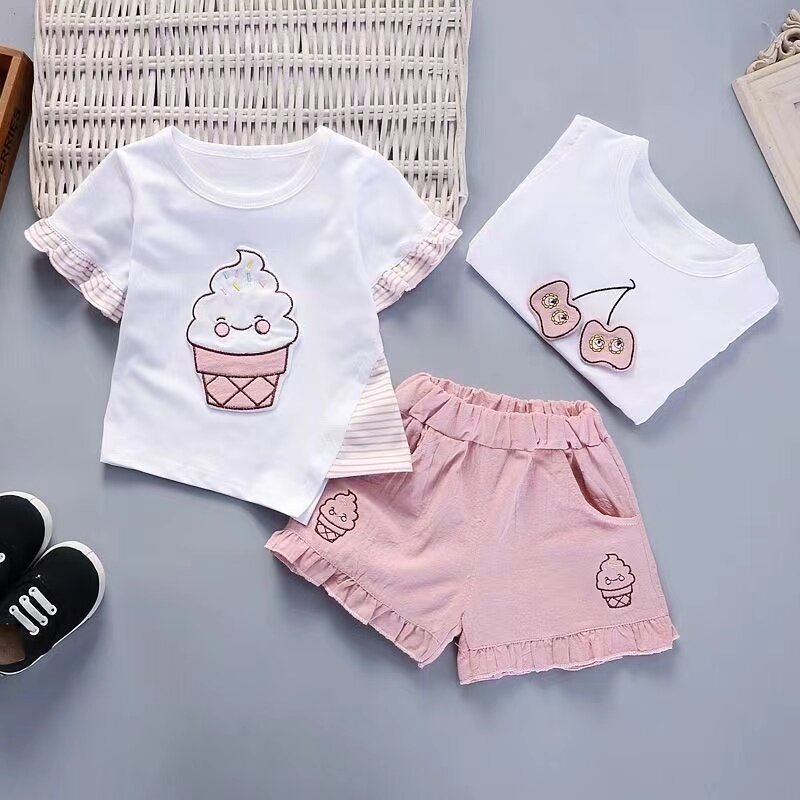 女の赤ちゃんのためのツーピースの半袖セット,エレガントな服,夏のファッション