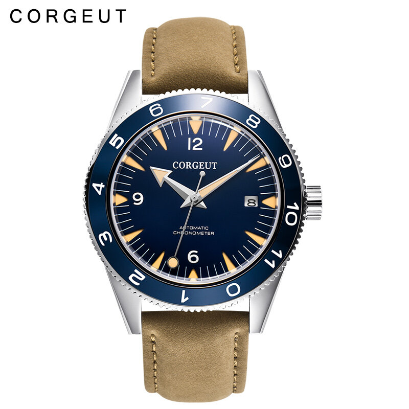 Corgeut neue 41mm Männer Business Luxus uhr nh35 automatische mechanische Saphirglas Herren Glow Uhren wasserdichte Rindsleder Reloj