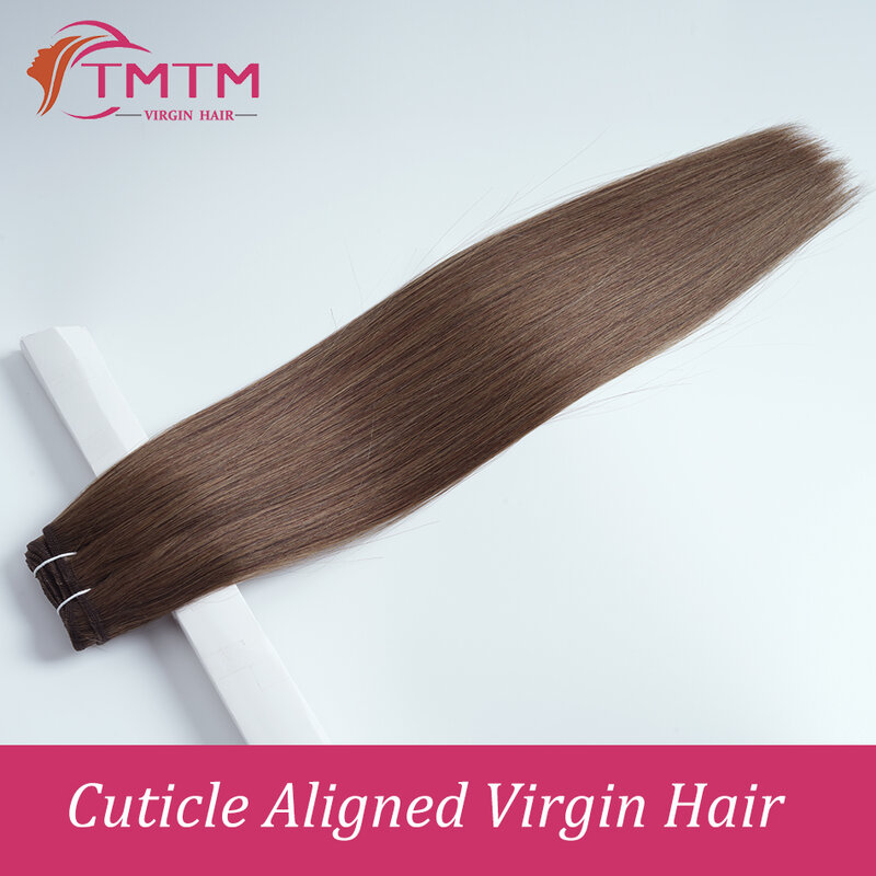 TMTM-extensiones de cabello liso, cabello virgen ruso, cutícula alineada, hueso marrón Natural, tejido a máquina, 50g, 100g, ventas
