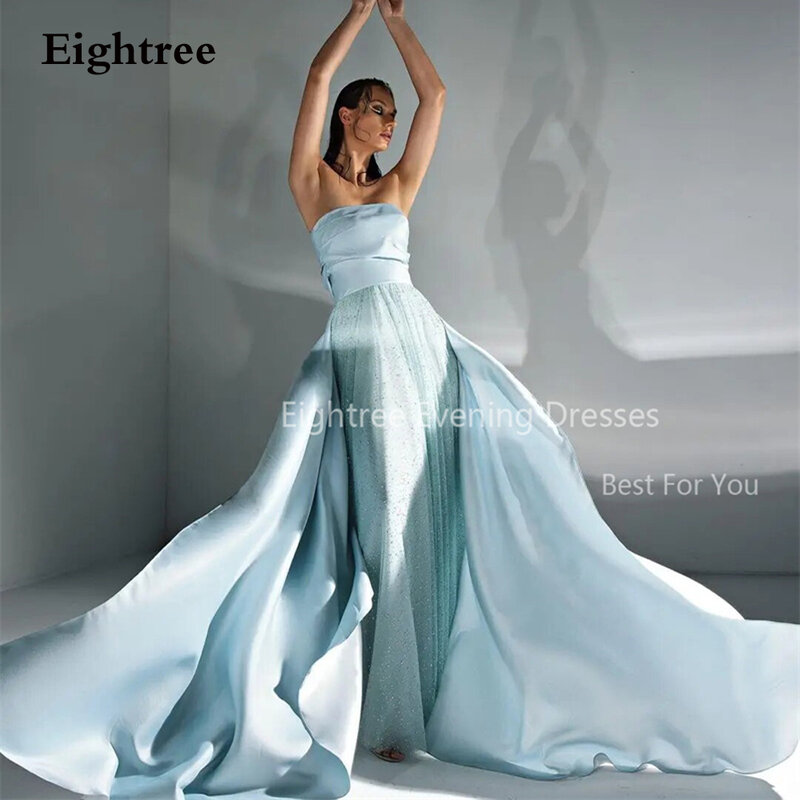 エリーツリー-光沢のある青い線のプロムドレス、キラキラストラップレスイブニングドレス、スパンコール付き卒業式のガウン、特別な場面、2024