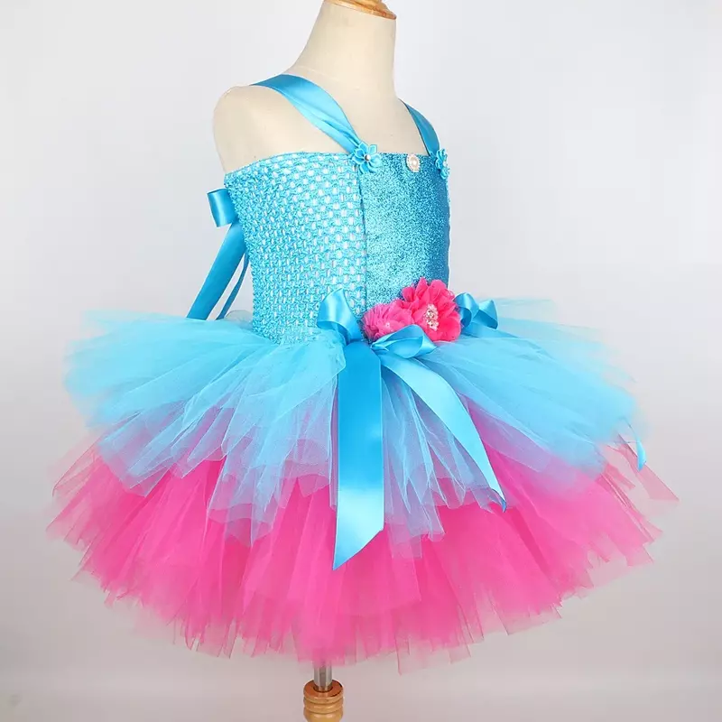 Trolls Tutu Dress for Girls Princess Poppy Birthday Costumes for Kids Magic Elves Halloween Dresses Girl Fairy Flower Outfits