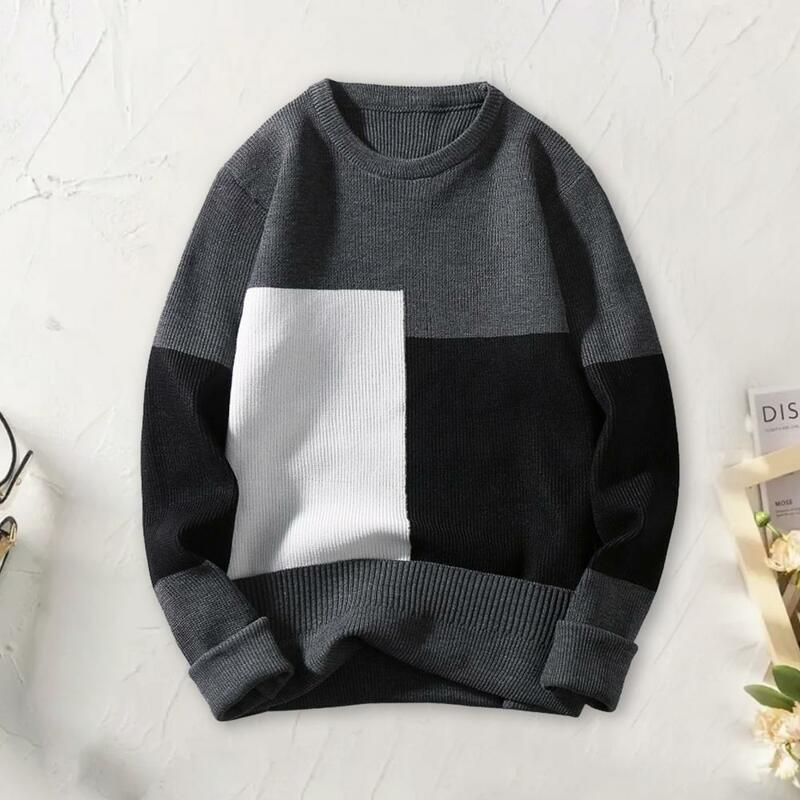 Casual Round Neck Sweater Long Sleeve Men Sweater Cozy Men's Colorblock Knitted Sweater Thick Warm Stylish Fall/winter Pullover