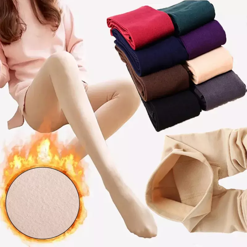 Mallas de terciopelo de Color liso para mujer, Leggings cálidos de cintura alta, elásticos, cómodos, de lana térmica, para invierno