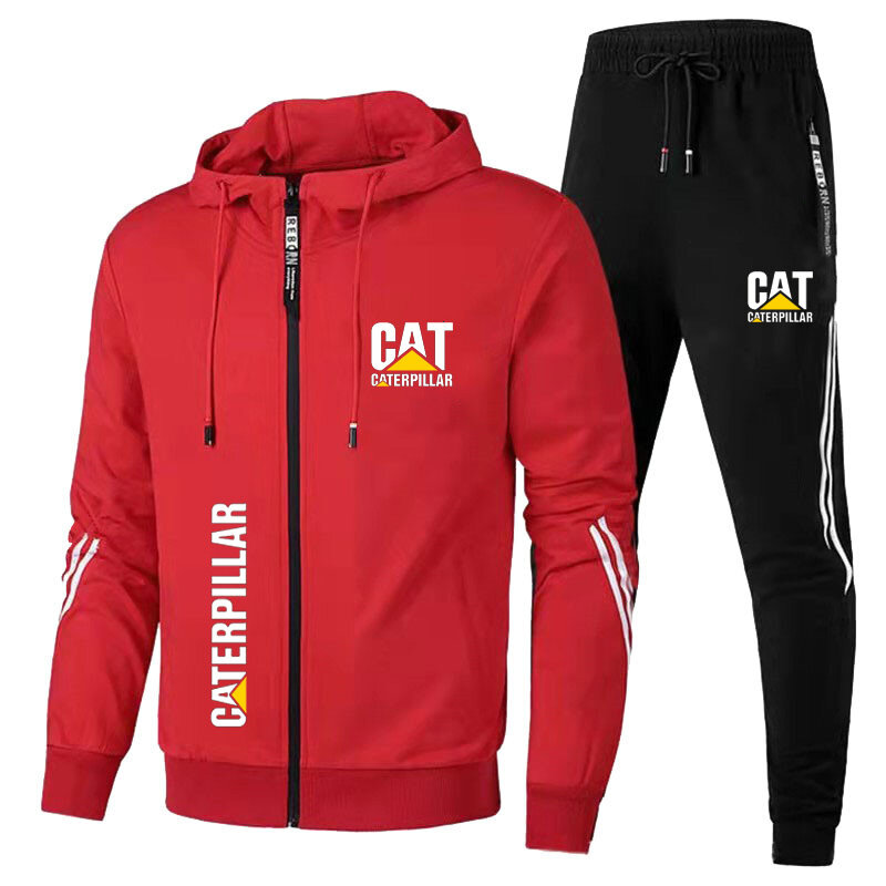 2023 baru pakaian olahraga pria logo kucing kaus bertudung motif + celana panjang kasual pas untuk lari kebugaran pakaian olahraga set dua potong