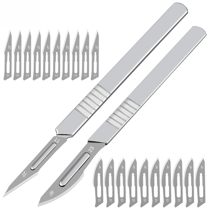 Cuchillo de acero al carbono para esculpir, herramienta de reparación de corte para Práctica Médica Quirúrgica, cuchillo de bisturí de Metal, mango #11 #23, cuchillas DIY