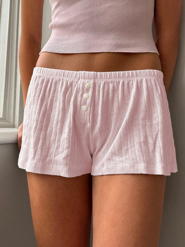 Women Summer Eyelets Shorts Casual Elastic Waist Short Pants for Vacation Beach Nightclub Streetwear