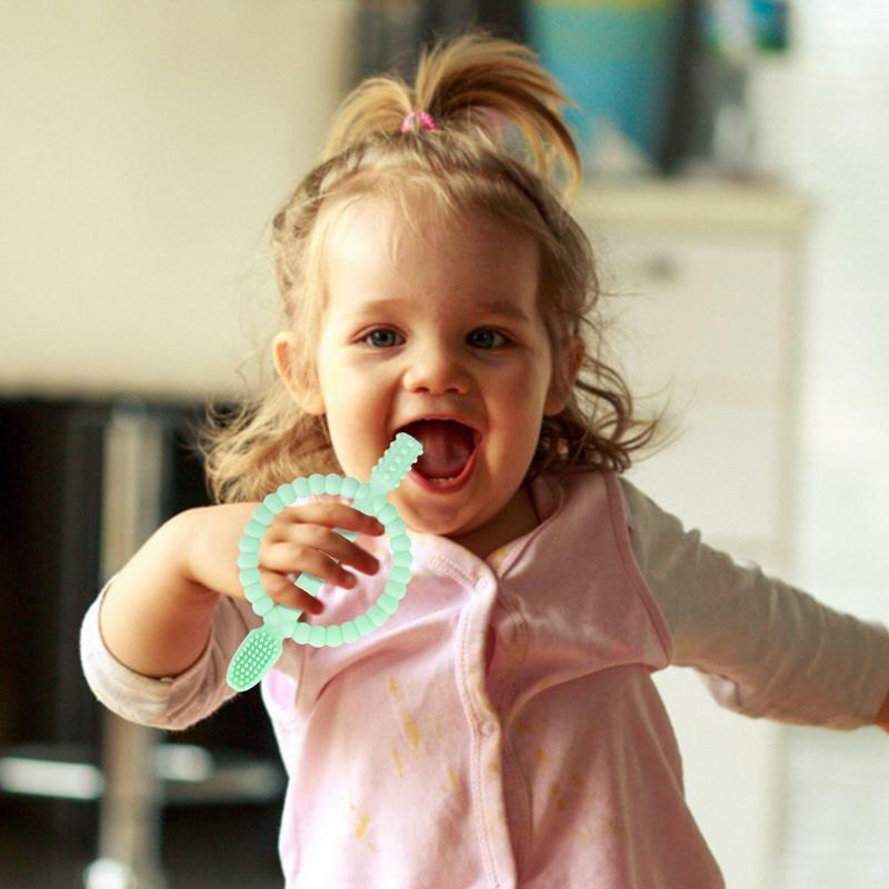แปรงสีฟันสำหรับฝึกเด็กทารกทำจากซิลิโคนของขวัญให้เด็กทารกเคี้ยวของเล่นสำหรับกัด