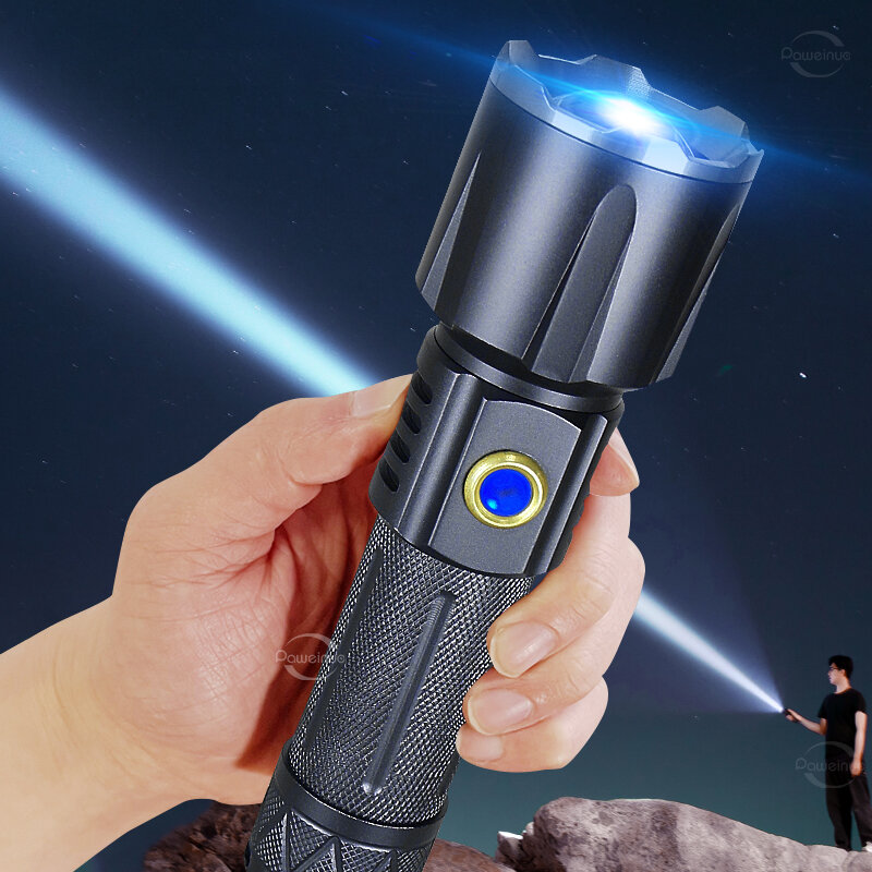 Pweinuo-Super lanterna LED, USB recarregável, tocha poderosa, Zoom, IPX6 impermeável, luz de flash tático para trabalho, caça, etc