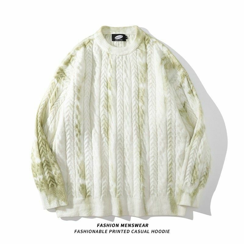Tie Dye gradientowy smażony sweter uliczny dla mężczyzn i kobiet leniwy wiatr topowy sweter Harajuku Casual zaawansowany Oversize, z dzianiny sweter