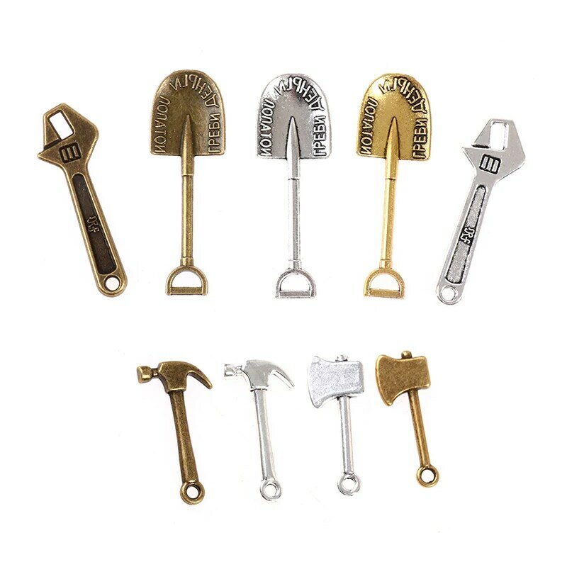 Caja de herramientas en miniatura para casa de muñecas, llave de Metal, hacha de pala, martillo, herramienta de jardinería, 1:12