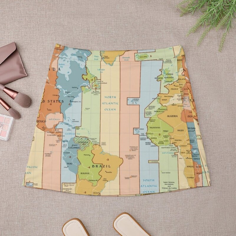 Мини-юбка с изображением мировых часовых поясов Европы и Африки, кавайная японская кавайная одежда, кавайная одежда