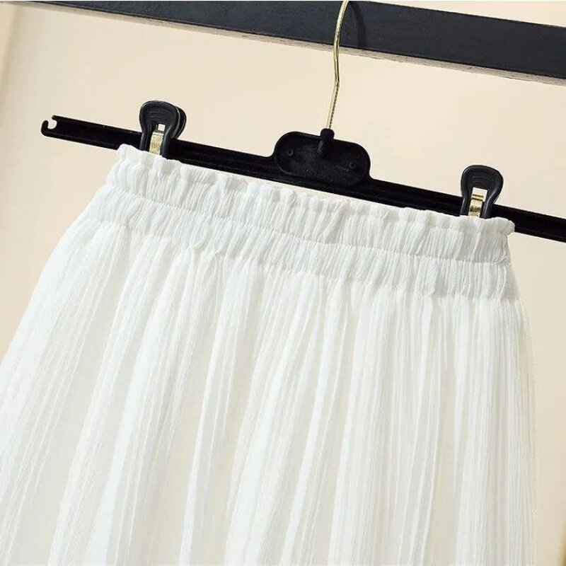 2024 letnie nowe koreańskie wydanie szyfon jednolity kolor pół spódniczka małe świeże spodnie z wysokim stanem, wąskie 100 plisowane spodnie ze spódnicą