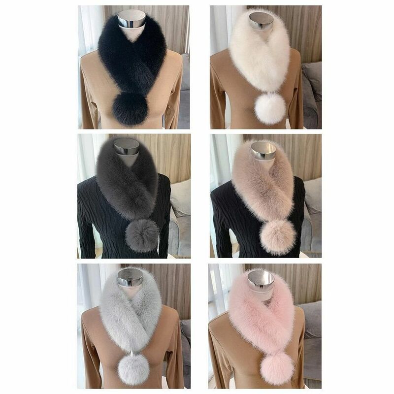 Inverno addensare caldo morbido bavaglino di lana artificiale imitazione sciarpa di pelliccia con pompon donna sciarpa collo di pelliccia