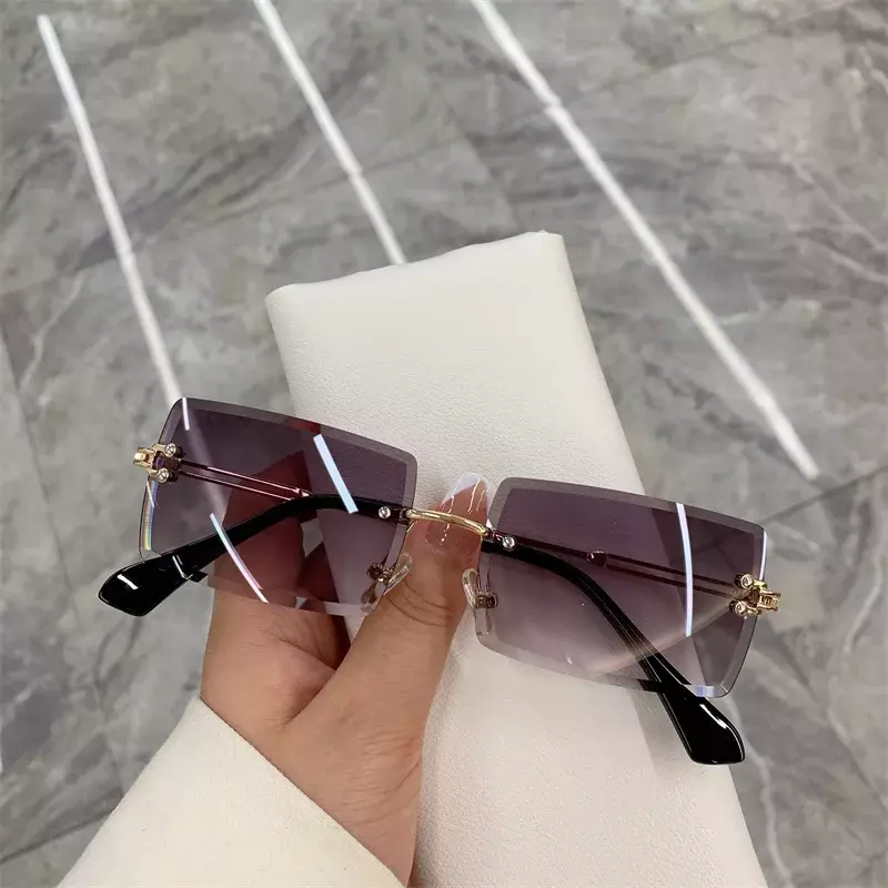 Vintage Mode Sonnenbrille für Frauen randlose rahmenlose Rechteck farben Farbverlauf uv400 Sommer reisende Sonnenbrille für Frauen