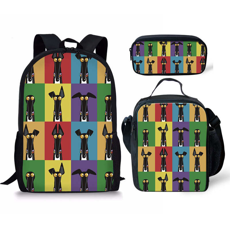 Classic Fashion Funny Grehoud 3D Print 3pcs/Set pupil School Bags Laptop Daypack Backpack Lunch bag Pencil Case