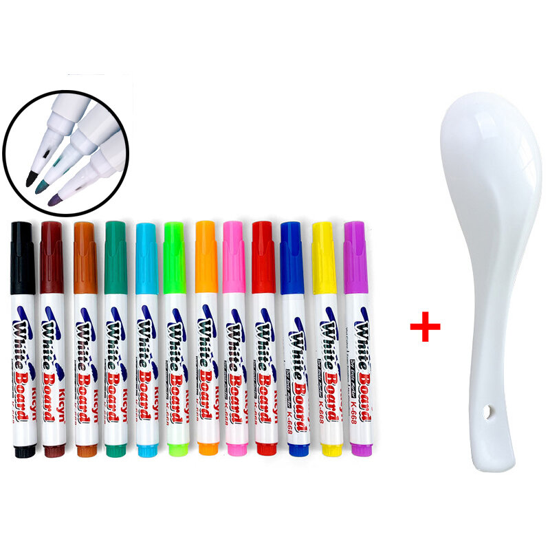 8/12Colors Magical Water Painting Pen Set Water Floating Doodle Pens Spoon Kids Drawing Early Education Magic Whiteboard Markers