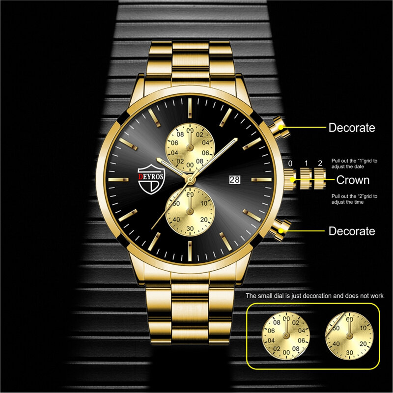 Leather Bracelet Set  Men Watch Top Brand Luxury Sports Quartz Mens Watches Stainless Steel Wristwatch Man Relojes Para Hombre