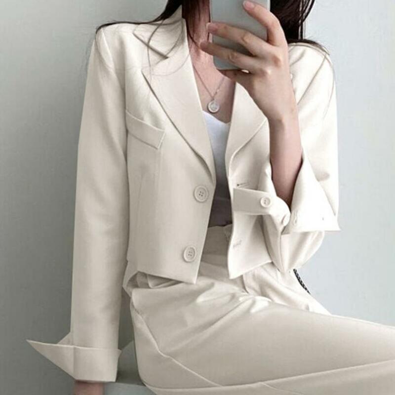 Lady Formal Coat Formal Business Style Women's Single-breasted Suit Coat Classic Lapel Long Sleeves Solid Color for Fall Spring