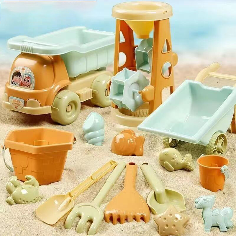 Alat penggali pasir anak-anak, mainan pantai luar ruangan menyenangkan sekop cetakan pantai ember Set penyimpanan pasir hadiah anak-anak pasir mainan pasir