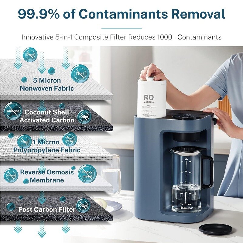 RO100ROPOT-LITE Countertop Reverse Osmosis Water System, 5 Stage Purification, 3:1 Pure to Drain