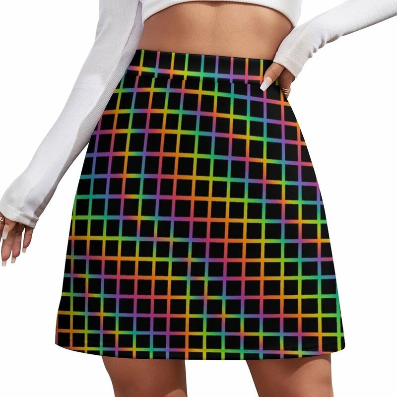 Mini-saia feminina em grade arco-íris, saias curtas femininas, roupas de verão, 2023