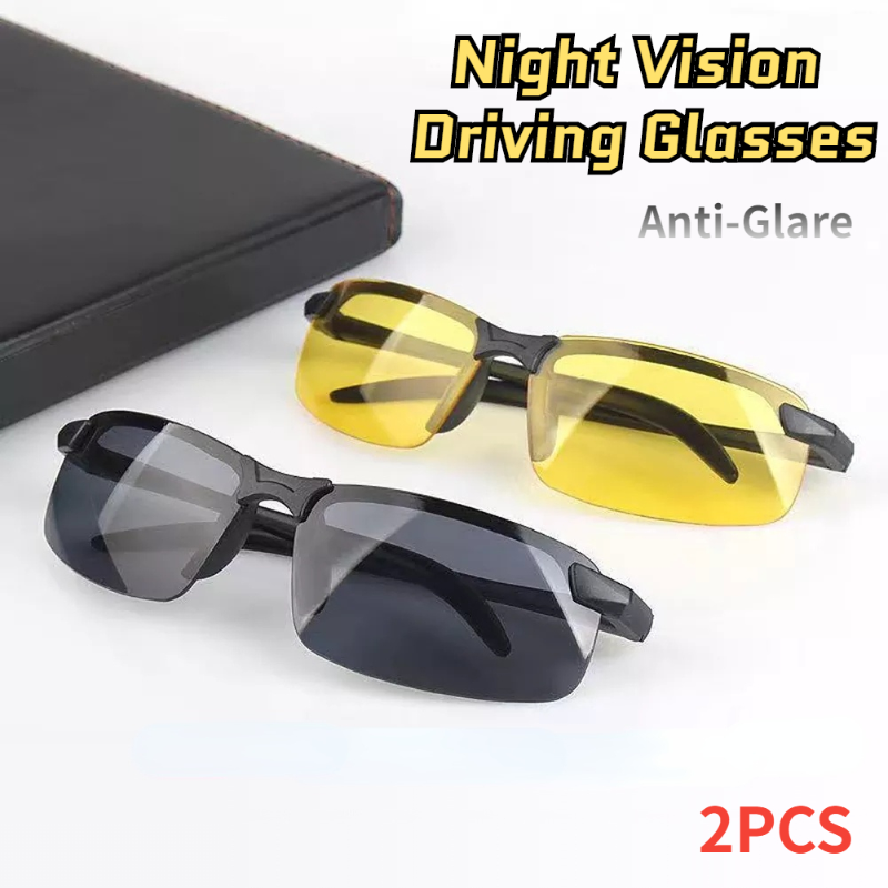 야간 투시경 남성용 눈부심 방지 운전 고글, 하프 프레임 편광 선글라스, 운전자용 UV400, 주간 및 야간 안경, 2 개