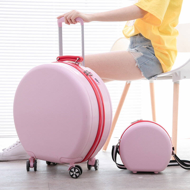 Высококачественный Женский Ретро-чемодан круглой формы 16 дюймов, дорожная сумка с сумкой, набор чемоданов на колесиках, цвет Искусственный, 2 шт.