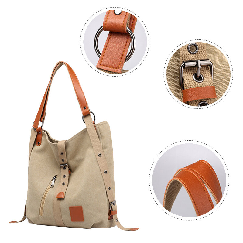 Multifuncional Canvas Leisure Bucket Bag, Diagonal Handbag para Lady, Shoulder Bag, Backpack